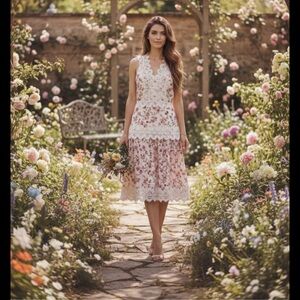 Adelyn Rae midi Dress cottage Lace Femenine romantic pink floral XS classy fresh